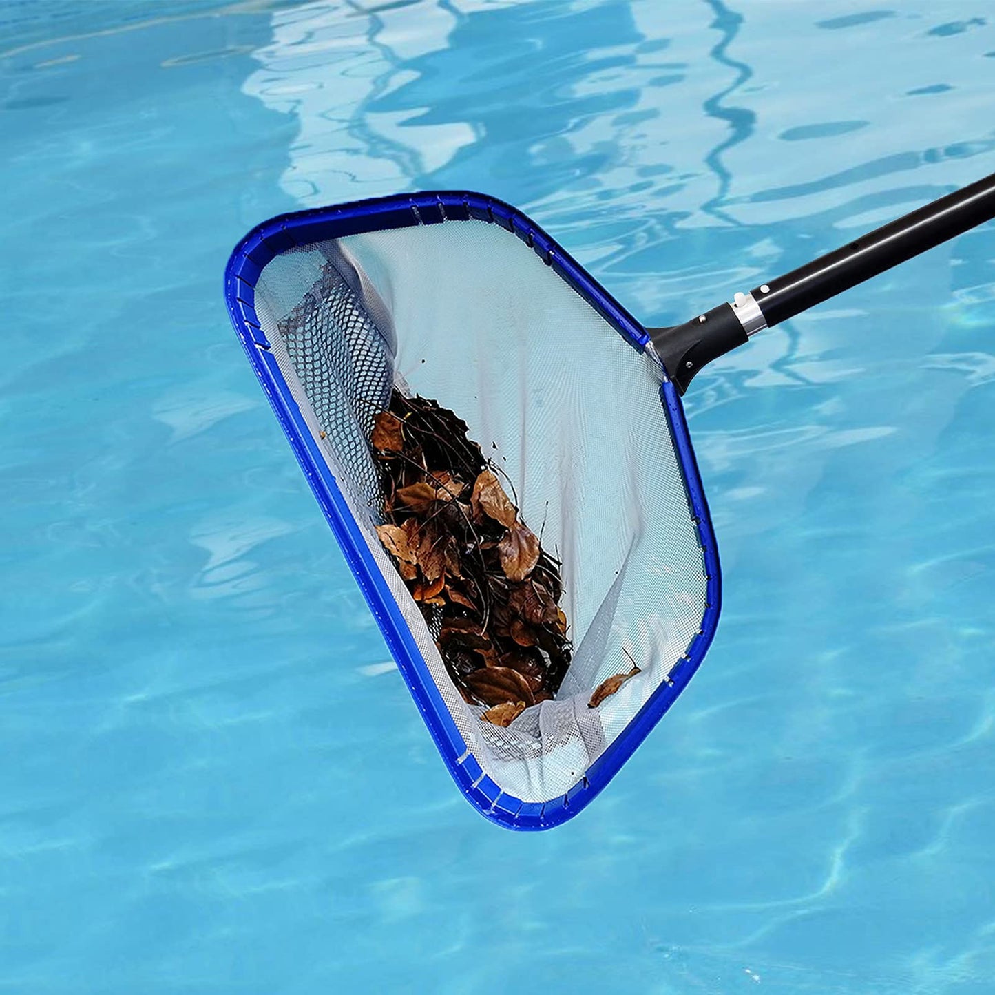 POOLWHALE Pool Leaf Rake with Double Layer Deep-Bag, Professional Skimmer Heavy Duty Mesh Net, Commercial Size(Plastic Tab at The Bottom for Assisting When You Empty The Net) Pool Rake