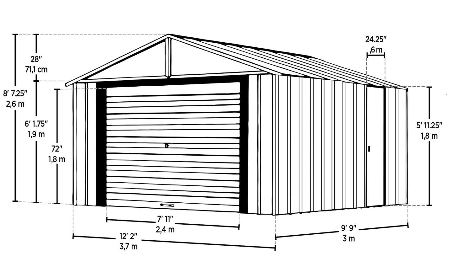 Arrow Shed Hangar préfabriqué avec murs extra hauts en acier galvanisé pour garage Murryhill, 12' x 10', 12' x 10', gris flûte 