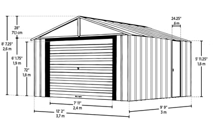 Arrow Shed Hangar préfabriqué avec murs extra hauts en acier galvanisé pour garage Murryhill, 12' x 10', 12' x 10', gris flûte 