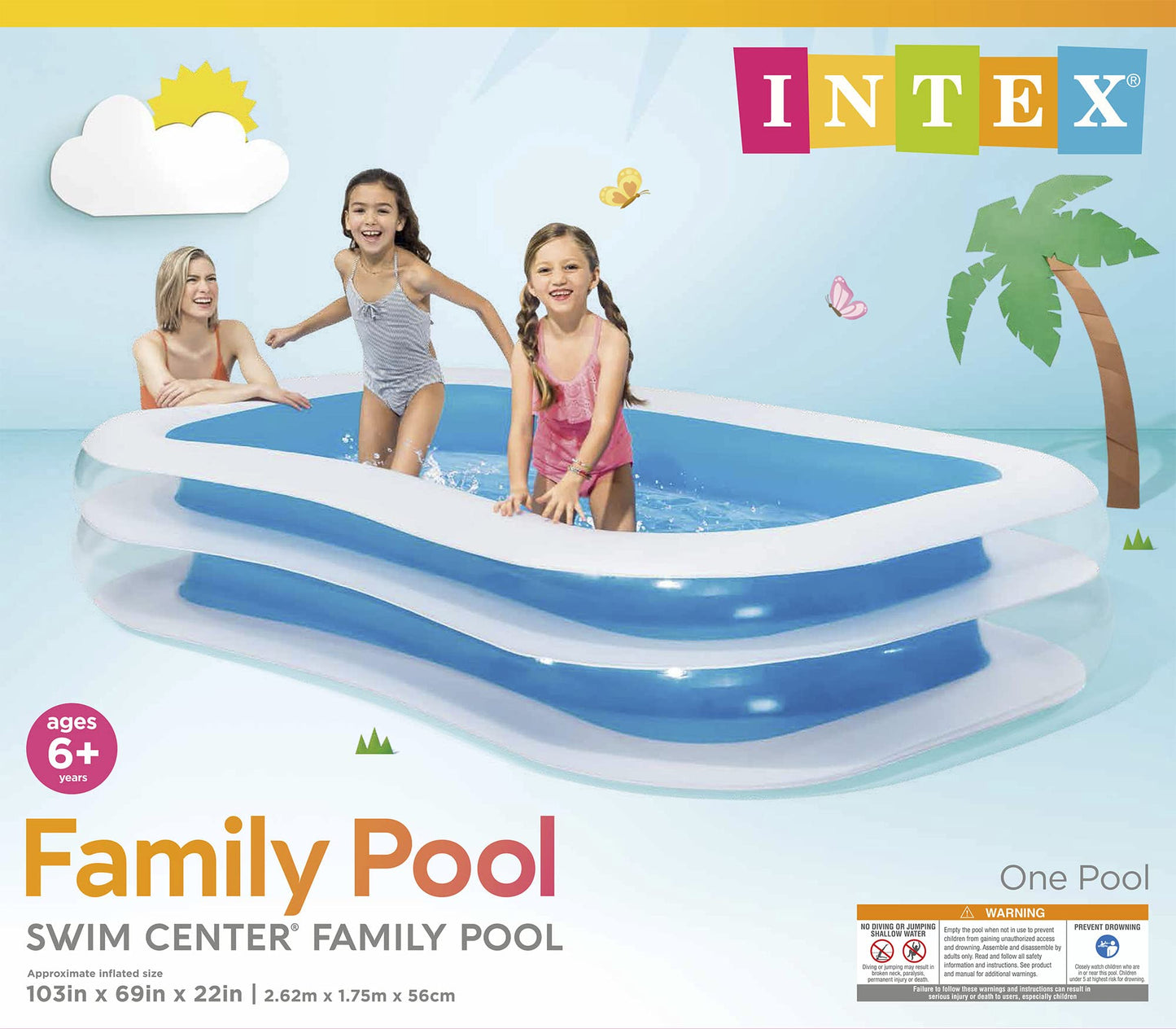Intex Swim Center Family Inflatable Pool, 103" x 69" x 22", Ages 6+