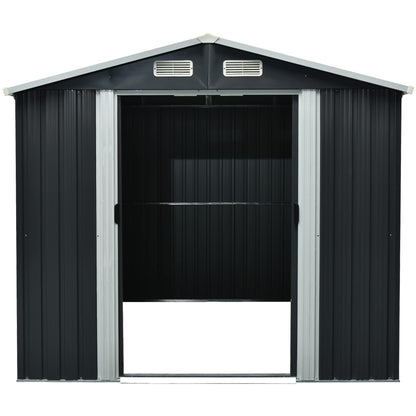 Chery Industrial 8x9FT Shed Outdoor Storage Shed, Galvanized Garden Shed with Air Vent and Slide Door, Tool Storage Backyard Shed,Tiny House Garden Tool Storage for Backyard Patio Lawn(Black)