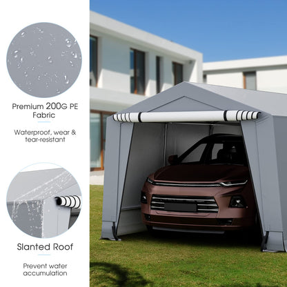 Tangkula Abri de voiture robuste de 3 x 6 m, garage portable extérieur avec poutres triangulaires renforcées, cadre en acier galvanisé, auvent de voiture en métal toutes saisons avec 2 portes amovibles pour voiture, camion, SUV, bateau 