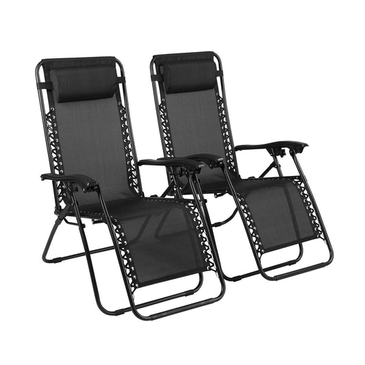 Chaises Zero Gravity Lot de 2 chaises longues de piscine Zero Gravity inclinables Zero Gravity Lounge Chair Chaises anti-gravité Chaise anti-gravité Chaise de camping pliante inclinable avec appuie-tête par Naomi Home - Noir moderne