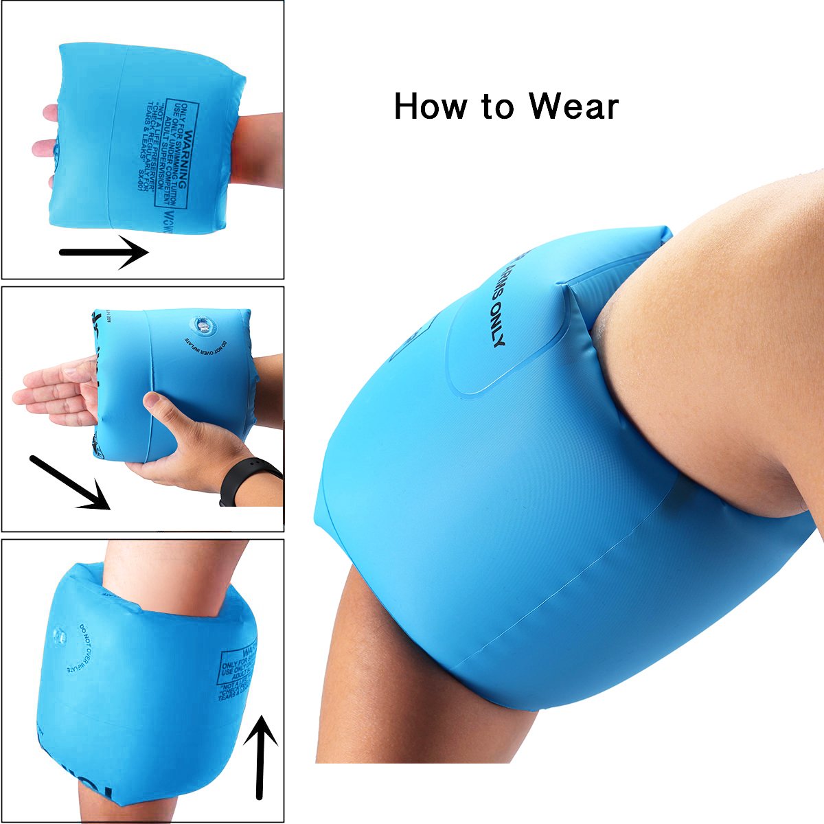 Wowelife Arm Floaties Inflatable Swim Arm Bands Floater Sleeves Swimming Rings Tube Armlets for Kids Toddlers and Adults Blue