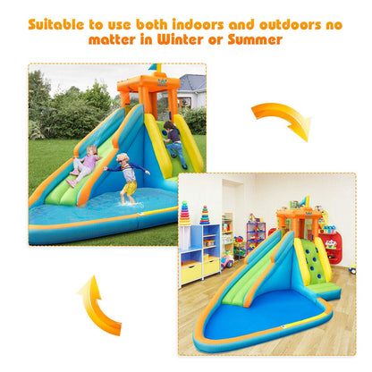 HONEY JOY Toboggan aquatique gonflable, maison gonflable géante pour parc aquatique, mur d'escalade, piscine à éclaboussures, toboggans aquatiques gonflables extérieurs pour enfants et adultes (sans ventilateur) sans ventilateur