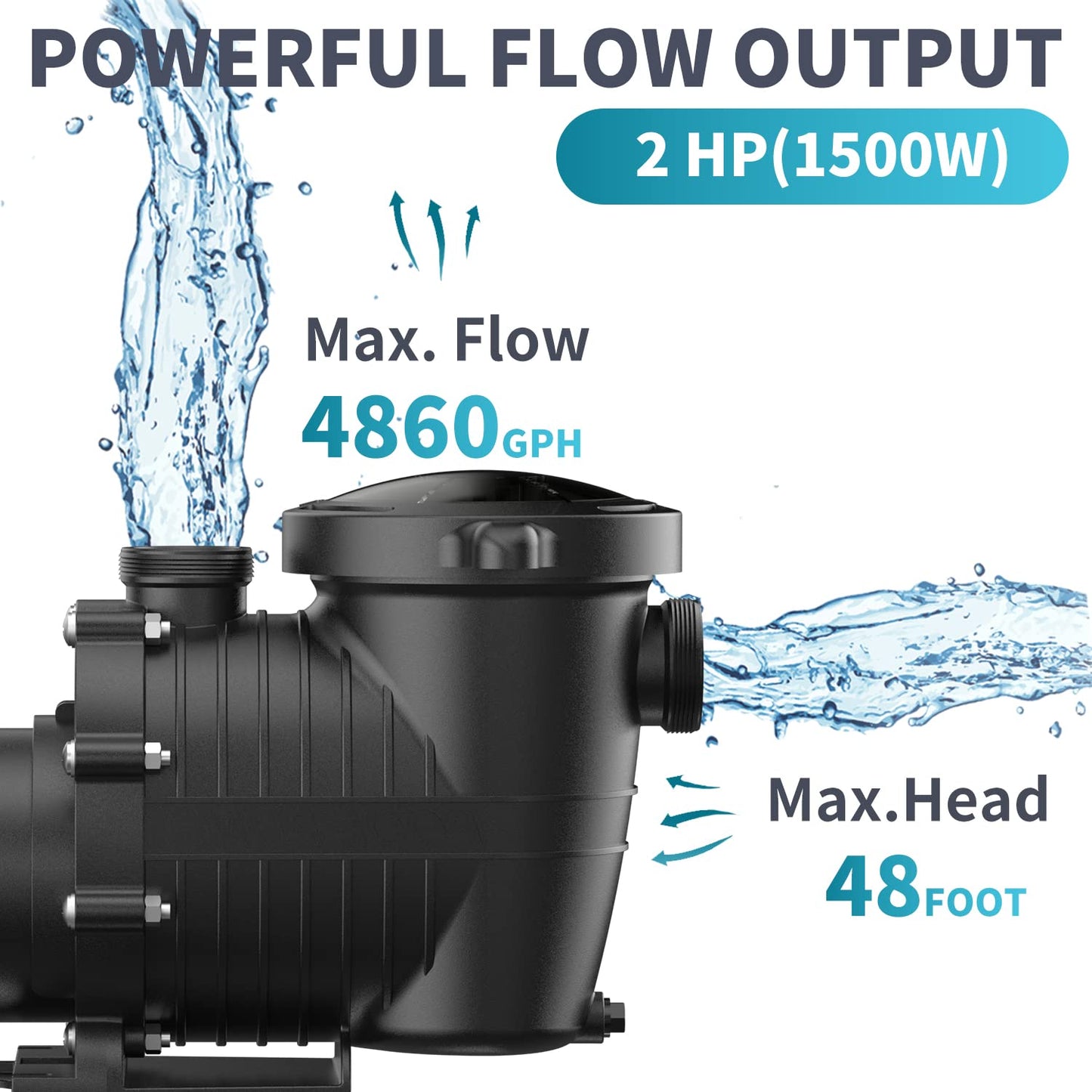 Pool Pump In/Above Ground, 2.0HP 115V/230V Dual Voltage Swimming Pool Pump with Filter Basket, 4860GPH Max Flow Circulating Pump for Saltwater and Fresh Water Pools, IP44 Waterproof, Energy Efficient 2HP 115v/230v(single Speed)