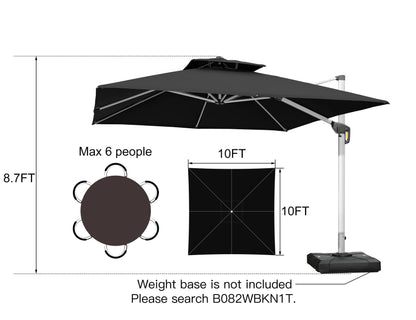 Parasol extérieur carré 10 pieds noir 