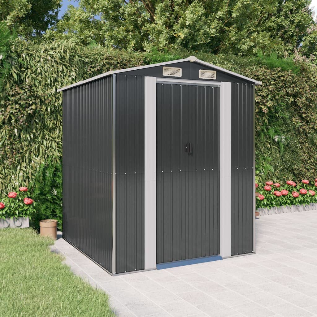 GOLINPEILO Abri de jardin extérieur en métal, grand hangar à outils utilitaire en acier, abri de jardin en acier avec doubles portes coulissantes, rangement utilitaire et outils, anthracite 75,6"x75,2"x87,8" 75,6"x75,2"x87,8" 