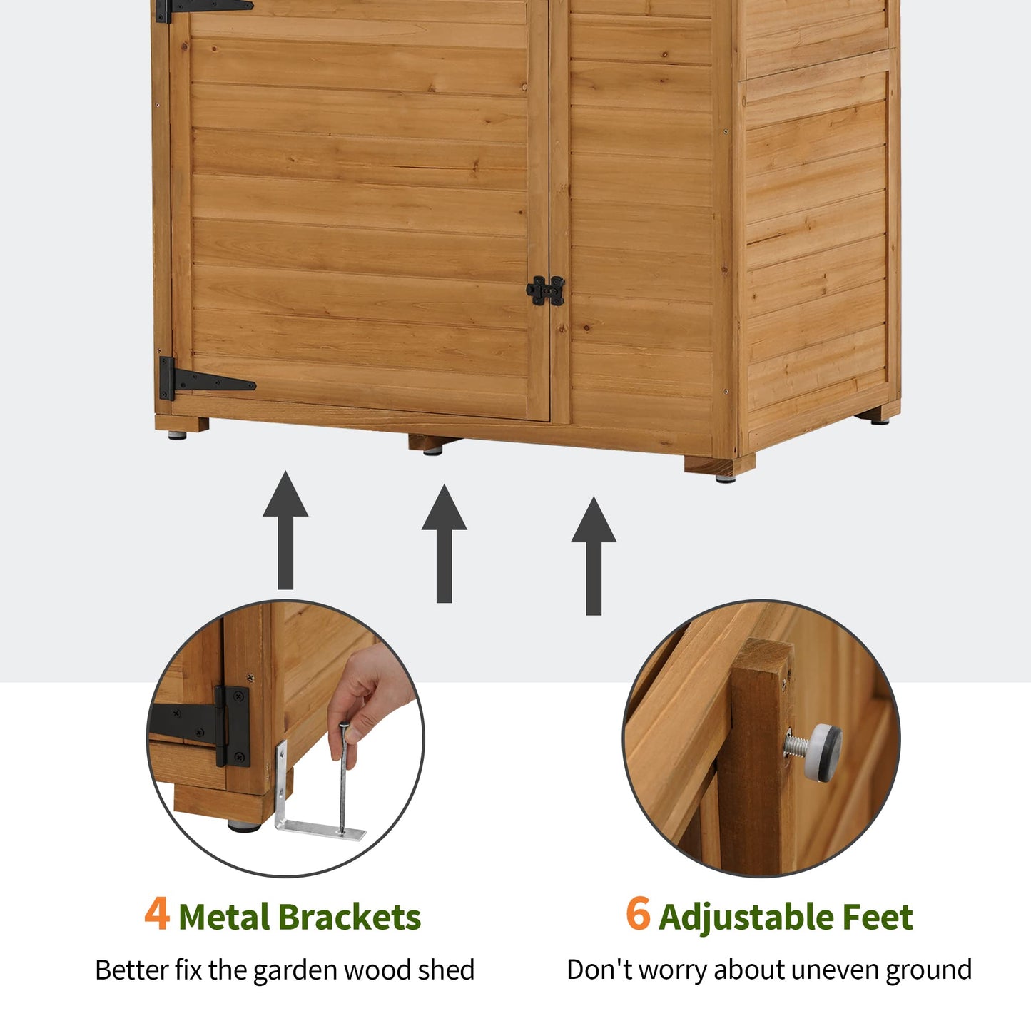 MCombo Grande armoire de rangement extérieure avec 3 étagères, abri de rangement extérieur surdimensionné pour outils avec serrure, grand abri de jardin avec sol pour jardin et terrasse (39,4 x 25,2 x 80,3 pouces) 1998 (naturel) Naturel 