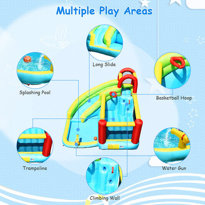 HONEY JOY Toboggan aquatique gonflable, maison rebondissante et parc aquatique avec piscine et toboggans, mur d'escalade, toboggans gonflables intérieurs et extérieurs gonflables pour enfants et adultes (avec souffleur 480 W) avec souffleur 480 W