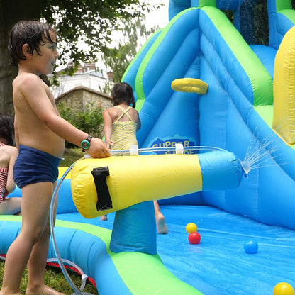 BOUNTECH Toboggan gonflable, méga parc de toboggans aquatiques pour enfants dans le jardin avec long toboggan d'aventure, piscine à éclaboussures, escalade, toboggans gonflables pour enfants et adultes, cadeaux de fête en plein air sans souffleur