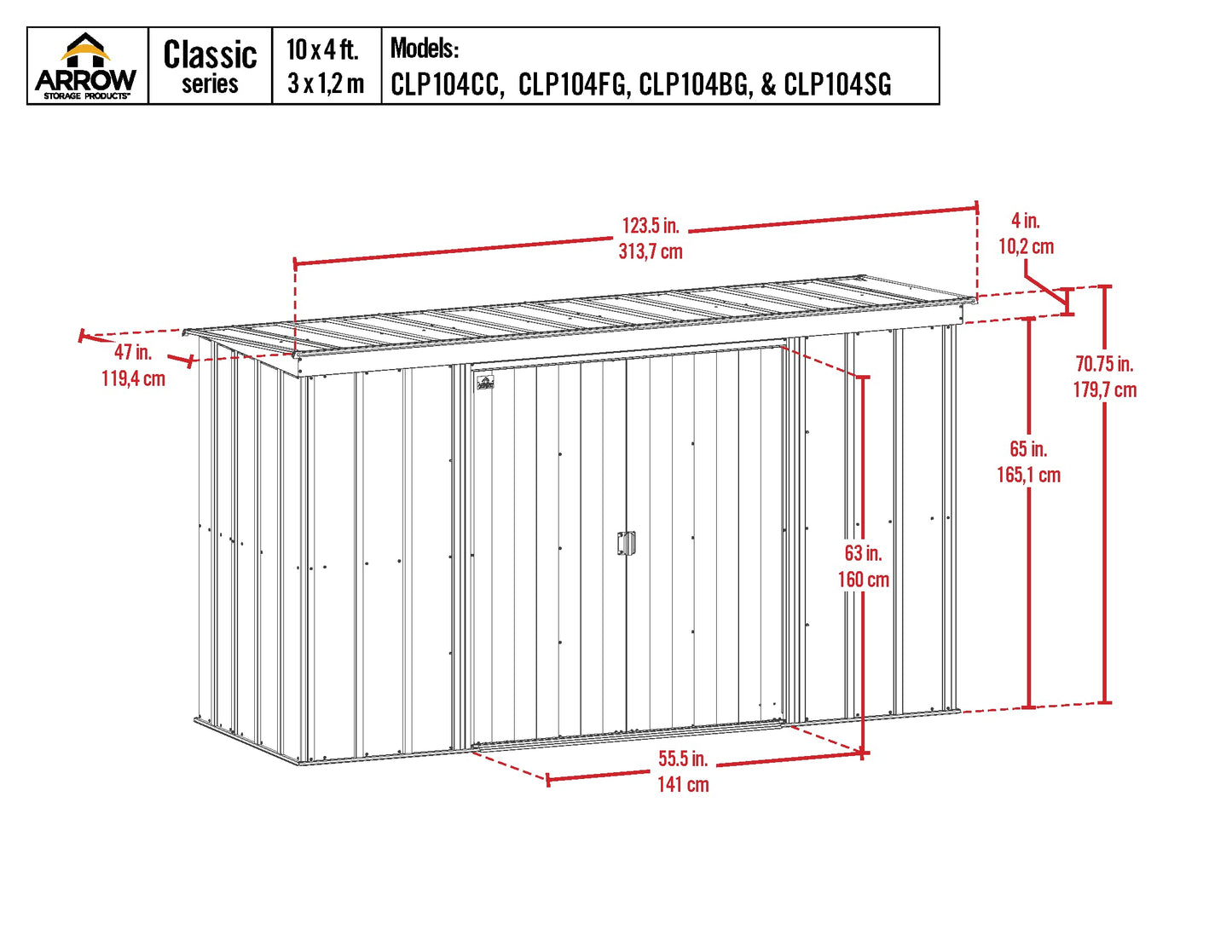 Arrow Shed Classic 10' x 4' Abri de rangement extérieur cadenassable en acier bleu gris 10' x 4' 