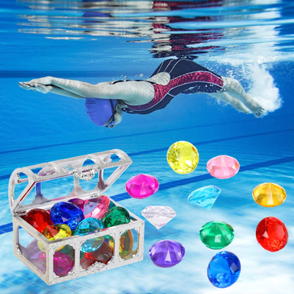 XIJUAN Gemme de plongée Jouets de Piscine Jouets de Sable, 14 Coffre au Trésor de Diamants Colorés Gemmes de Natation d'été Ensemble de Jouets de Plongée Pirate Jouet de Natation sous l'eau Cadeaux de Jeu pour Enfants pour Garçons et Filles (Argent Blanc)