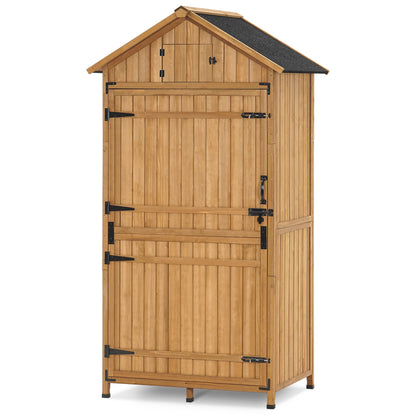 MCombo Grand abri de rangement extérieur avec étagères réglables, armoire de rangement extérieure avec serrure, abri de jardin en bois pour l'extérieur, la cour et la terrasse (38 x 24 x 82 pouces) 6056-1970 (naturel) 