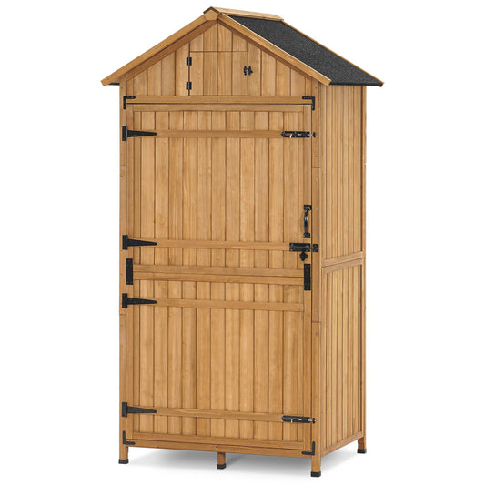 MCombo Grand abri de rangement extérieur avec étagères réglables, armoire de rangement extérieure avec serrure, abri de jardin en bois pour l'extérieur, la cour et la terrasse (38 x 24 x 82 pouces) 6056-1970 (naturel) 