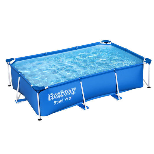 Bestway Steel Pro 8.5 Feet x 67 Inch x 24 Inch Rectangular Steel Frame Above Ground Outdoor Backyard Swimming Pool, Blue (Pool Only) 8.6' x 5.6' x 24"