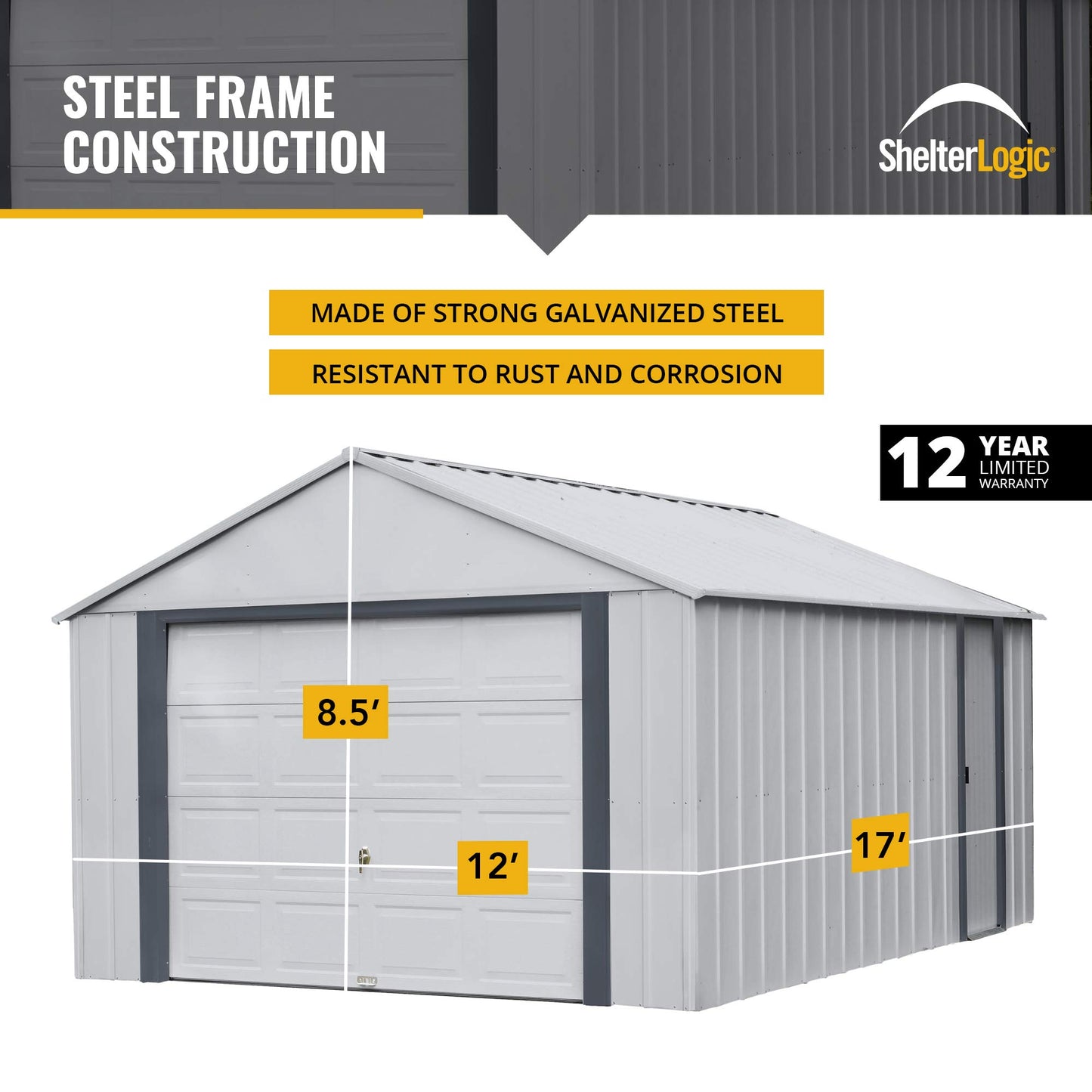 Arrow Shed Hangar préfabriqué avec murs extra hauts en acier galvanisé pour garage Murryhill 12' x 17', 12' x 17', gris flûte 