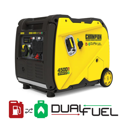 Champion Power Equipment 200988 4500-Watt Dual Fuel RV Ready Portable Inverter Generator, Electric Start 4500-Watt + Dual Fuel + EZ Electric Start