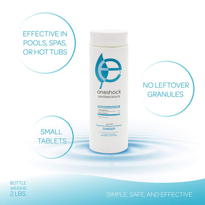 ecoone | Tablettes OneShock pour spa et piscine | Combo choc chloré et désinfectant auto-dissolvant et pré-mesuré | Eau propre, claire et sans bactéries | Enzymes sans danger pour la natation | Entretien de la piscine | 64 onglets