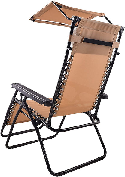 BTEXPERT CC5044BG Zero Gravity Chaise Case Lounge Outdoor Patio Beach Yard Garden avec plateau utilitaire Porte-gobelet Beige (One Piece, Tan with Canopy) One Piece