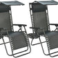 BTEXPERT CC5044B-2 Zero Gravity Chair Lounge Outdoor Patio Beach Yard Garden Sunshade Utility Tray Cup Holder Case Pack (Set of 2 pcs), Two Piece, Black with Canopy