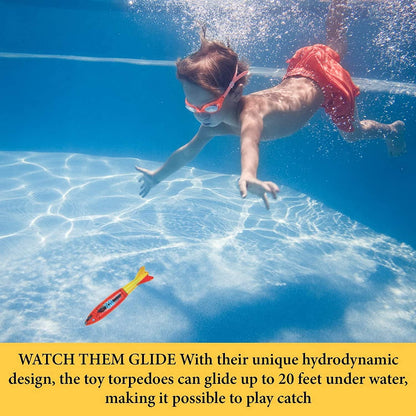 Haktoys Underwater Diving Torpedo Bandits, Swimming Pool Toy 5” Sharks Glides Up to 20 Feet Fun Water Games for Boys and Girls (Set of 8 Pieces) Multicolor Torpedoes