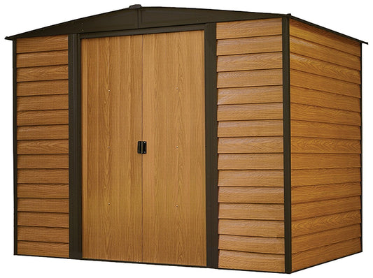 Arrow Shed WR86 Arrow Woodridge Pignon bas en acier, café/grain de bois, 8 x 6 pi. 