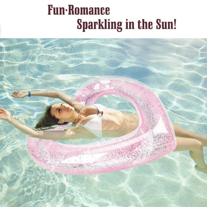 MoKo Flotteur de Piscine Gonflable pour Enfants Adultes, Dégagement Anneau de Bain en Forme de Coeur 120 cm de Diamètre Tube de Natation d'été Amusement de l'eau Plage Fête Piscine Jouets Cercle de Natation Paillettes Rose