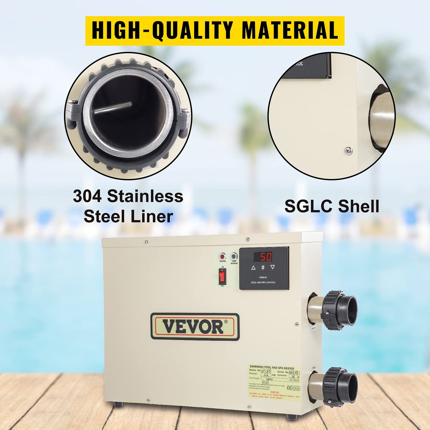 VEVOR Electric SPA Heater 9KW 240V 50-60HZ Digital SPA Water Heater with Adjustable Temperature Controller Heater for Swimming Pool and Hot Bathtubs Self Modulating Pool SPA Heater with CE