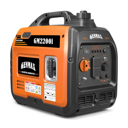 Générateur inverseur portable GENMAX GM2200i avec moteur à gaz ultra silencieux de 2 200 W, conforme à l'EPA 