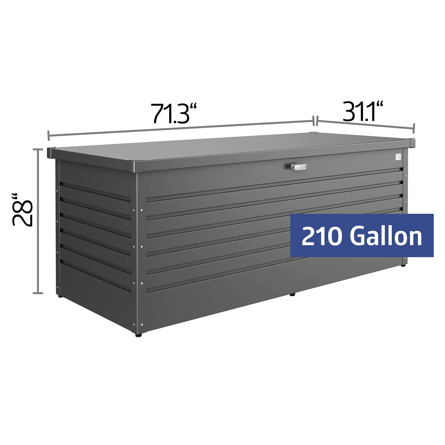 Biohort Loisirs 210 Gal. Coffre de terrasse en acier métallisé gris foncé 71 po x 31 po x 28 po avec élévateur hydraulique à fermeture douce (210 gallons) 210 gallons 