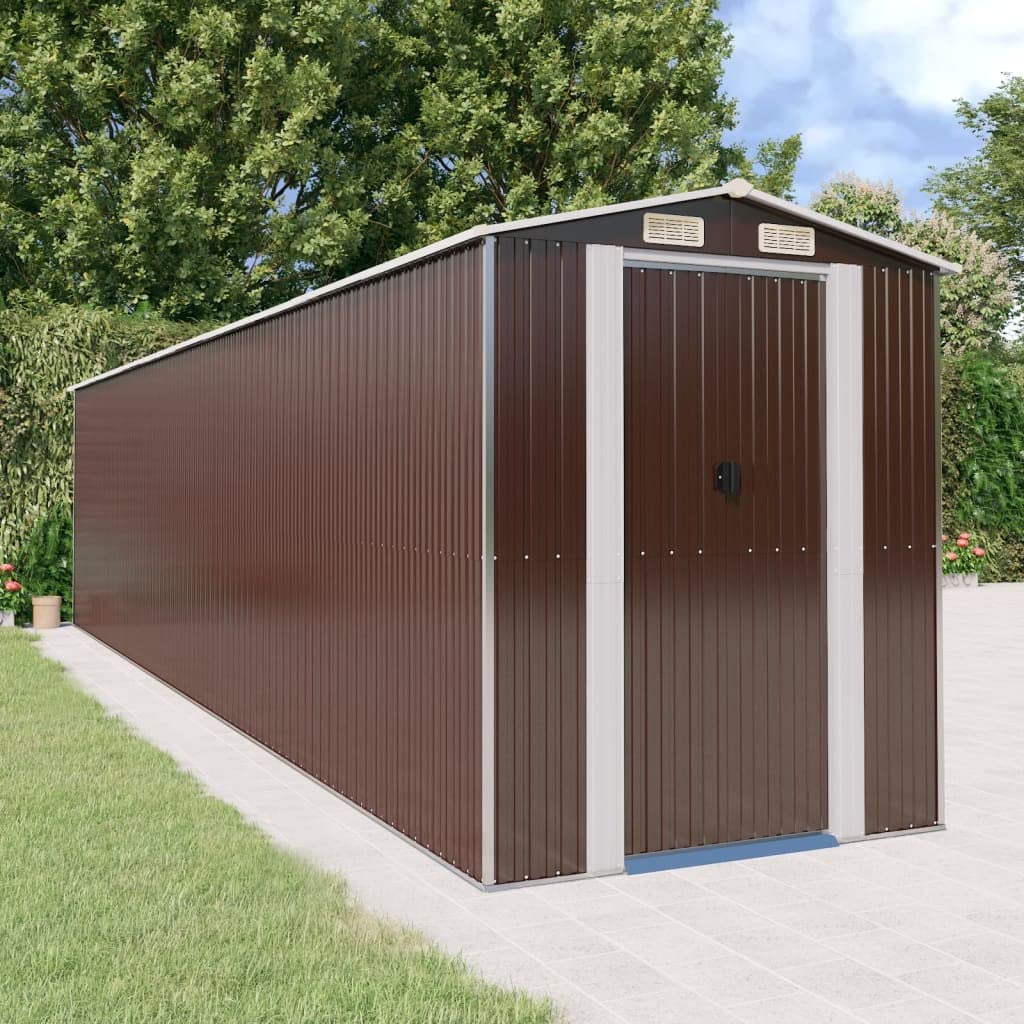 GOLINPEILO Metal Outdoor Garden Storage Shed, Large Steel Utility Tool Shed Storage House, Steel Yard Shed with Double Sliding Doors, Utility and Tool Storage, Dark Brown 75.6"x336.6"x87.8" 75.6"x336.6"x87.8"