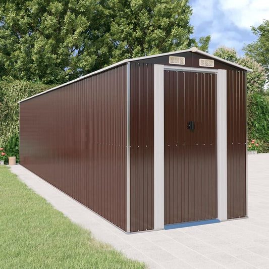 GOLINPEILO Abri de jardin extérieur en métal, grand hangar à outils utilitaire en acier, abri de jardin en acier avec doubles portes coulissantes, rangement utilitaire et outils, marron foncé 75,6"x336,6"x87,8" 75,6"x336,6"x87,8" 