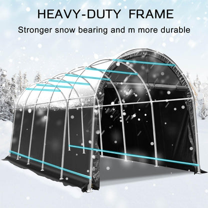 MELLCOM Garage portable, 12' x 20' x 9,8', abri d'auto robuste avec cadre métallique entièrement en acier et toit de style rond, auvent anti-neige pour voiture, camion, bateau 12' x 20' 