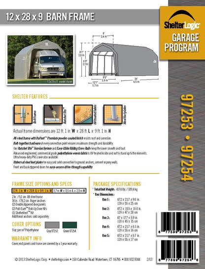 ShelterLogic 97253 Gris 12'x28'x9' Abri de grange 12' x 28' x 9' Gris 