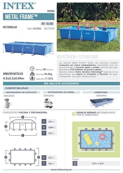 Intex Rectangular Frame Above Ground Pool, 14' 9" x 7' 3" x 33"