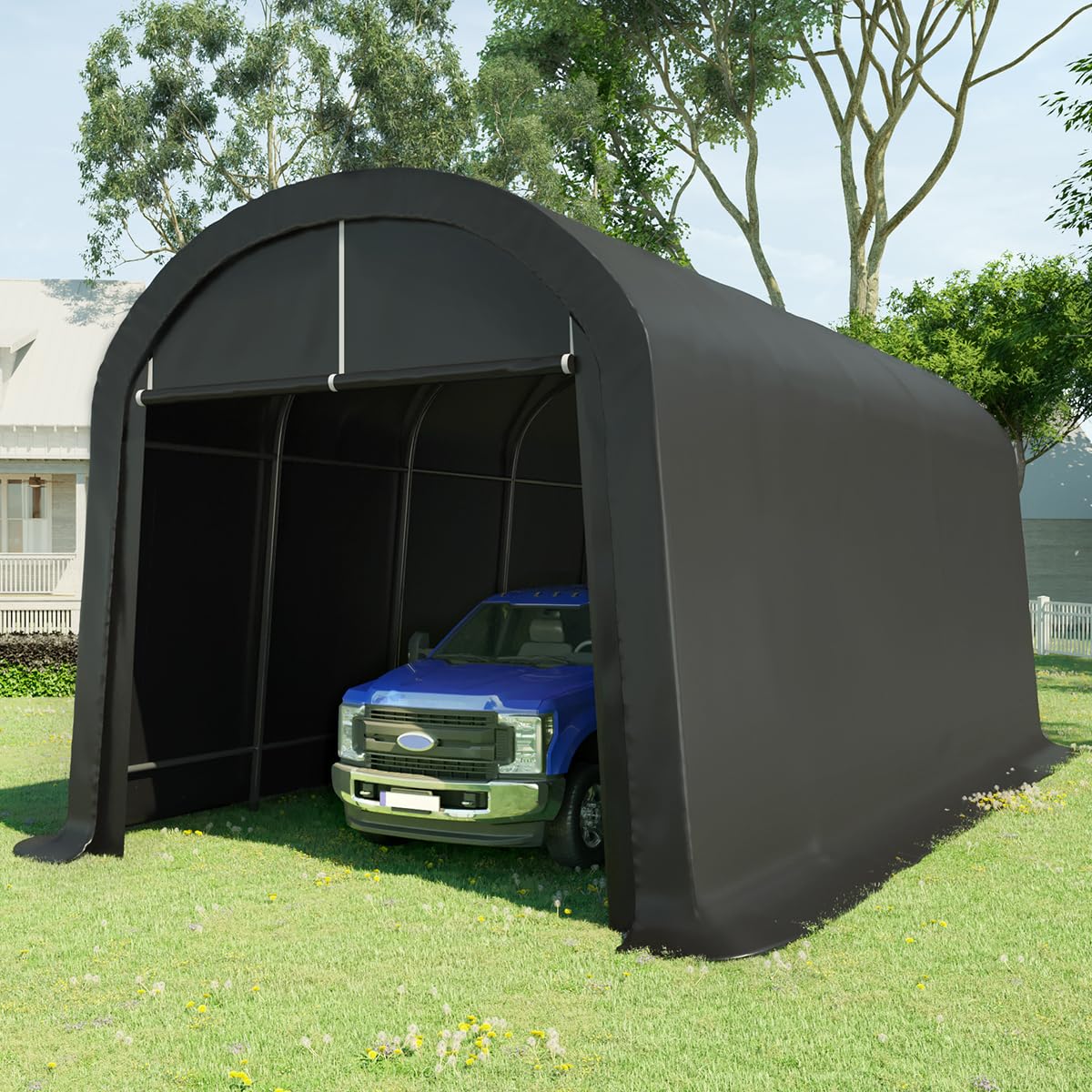KING BIRD 12' x 20' Oval Pipe Heavy Duty Carport for SUV, Full-Size Truck and Boat, Round Style Anti-Snow Car Canopy Outdoor Boat Shelter with Reinforced Ground Bars 12'X20' Round