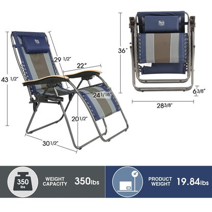 TIMBER RIDGE Oversize Zero Gravity Rembourré avec appuie-tête réglable et porte-gobelet Chaises inclinables d'extérieur XXL pour pelouse, camping, terrasse, supporte jusqu'à 150 kg, bleu