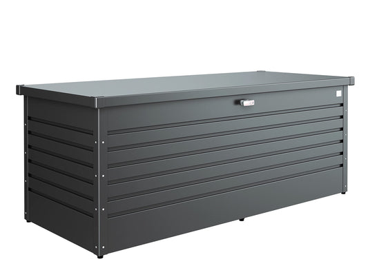 Biohort Leisuretime 210 Gal. Steel Metallic Dark Grey 71in x 31 in x 28in Deck Box with Soft Close Hydraulic Lift (210 Gallon) 210 Gallon