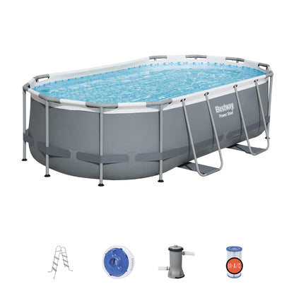 Bestway Power Steel 14' x 8'2" x 39.5" Oval Above Ground Pool Set | Includes 530gal Filter Pump, Ladder, ChemConnect Dispener 14' x 8'2" x 39.5"