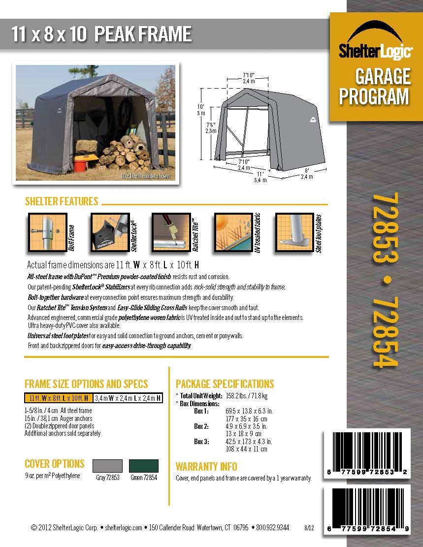 ShelterLogic 72853 Gris 10'x8'x10' Abri de style pic 10'x8'x10' Gris 