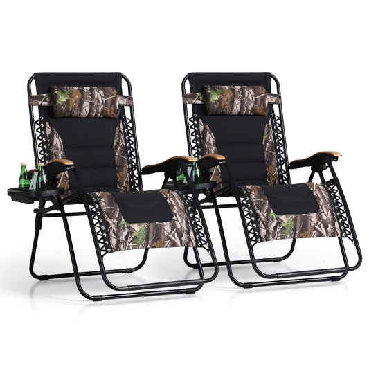 Sophia & William Oversized XL Zero Gravity Recliner Chair Set of 2 Padded Adjustable Folding Reclining Lounge Chair with Wide Armrest and Cup Holder, Support 400 LBS, Camouflage 2 Pack