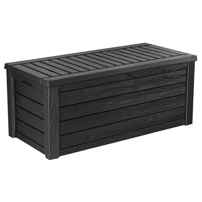 Keter Westwood Outdoor Resin 150 Gallon Deck Storage Box Organizer for Patio Furniture, Pool Toys and Yard Tools with Bench, Dark Gray (2 Pack)