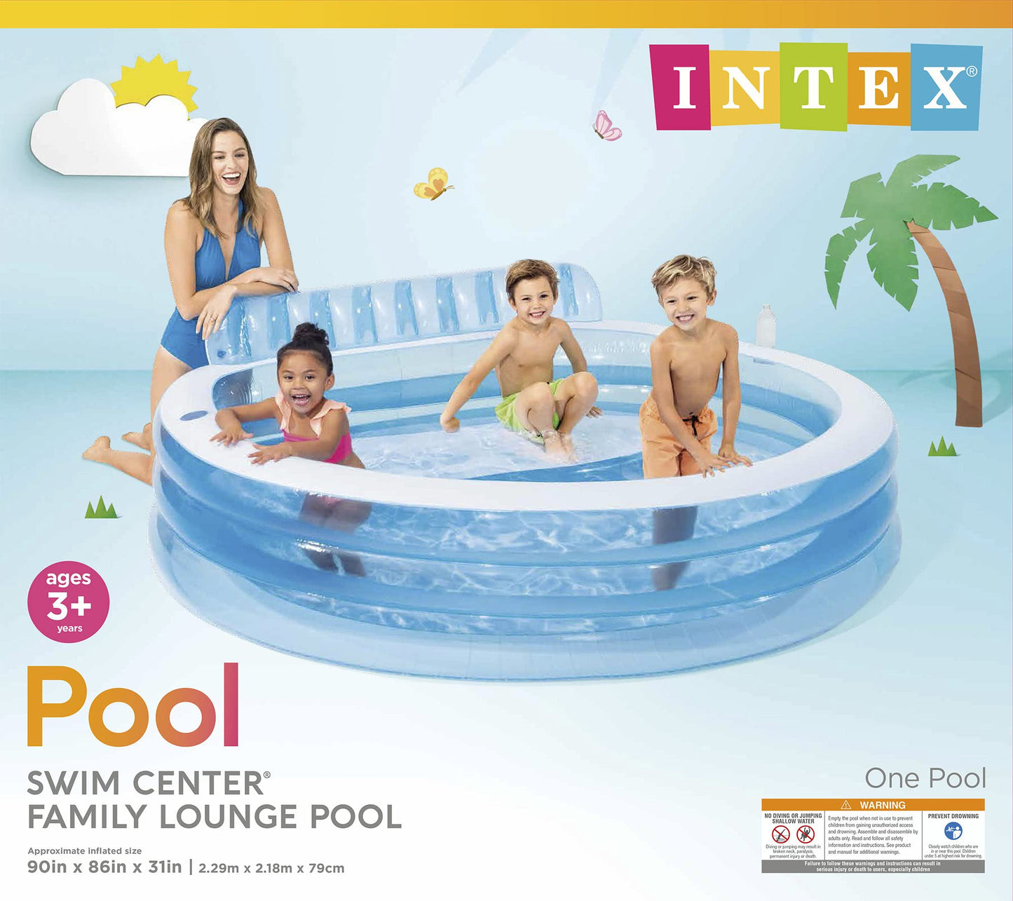 Intex Family Lounge Pool, 90" x 86" x 31", Ages 3+