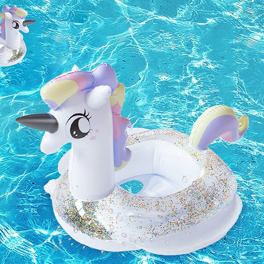 CICITOYWO Flotteurs de piscine pour tout-petits, radeau de flotteur gonflable pour enfants adultes avec poignée, jouets de natation de plage, fournitures de fête, anneau de natation pour bébé de 2 à 8 ans Licorne pour tout-petit