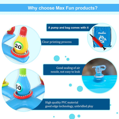 Max Fun Pool Floats Toys Games Set Floating Basketball Hoop Bowling Inflatable Cross Ring Toss Pool Game Toys for Kids Adults Swimming Pool Water Game Accessories Bowling Cross+ Basketball