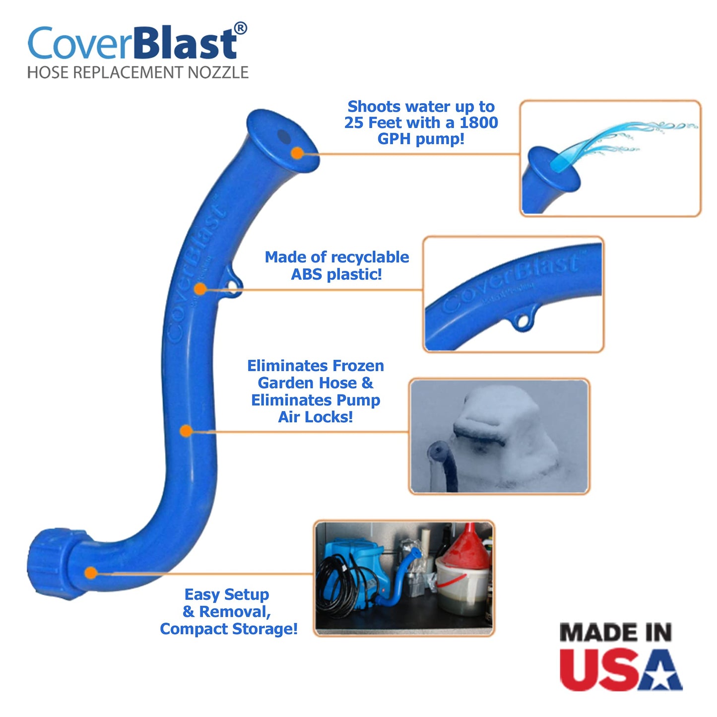 CoverBlast Pool Cover Pump Accessory - Easy-to-Install Hose Replacement Nozzle for Pool Pump 1 Pack Original version