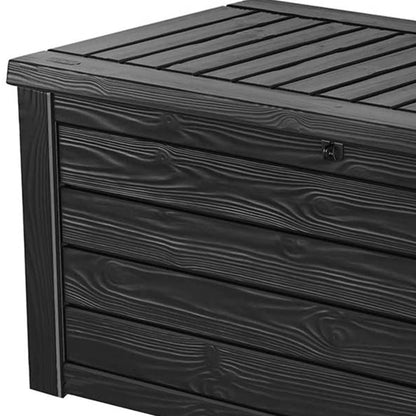 Keter Westwood Outdoor Resin 150 Gallon Deck Storage Box Organizer for Patio Furniture, Pool Toys and Yard Tools with Bench, Dark Gray (2 Pack)