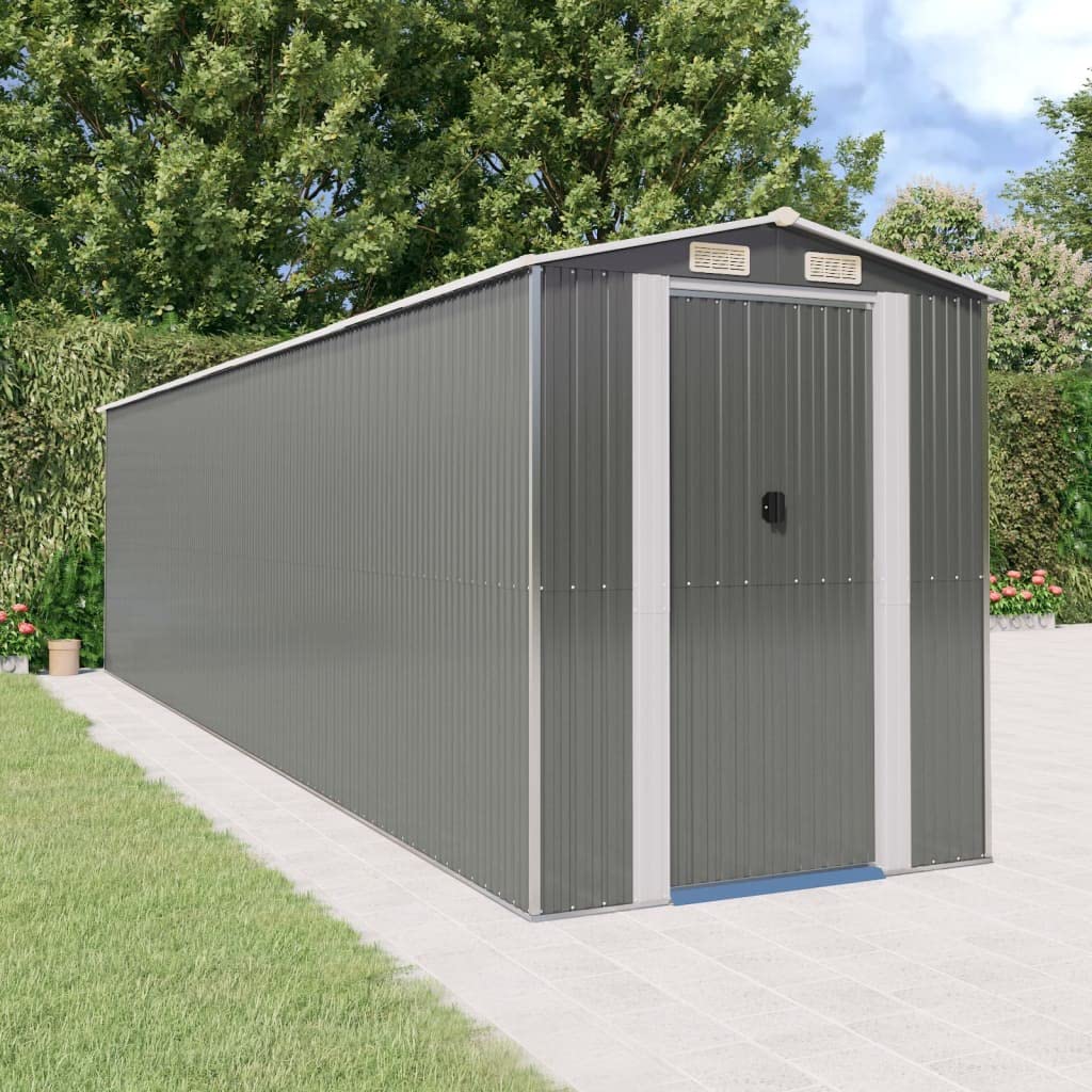 GOLINPEILO Metal Outdoor Garden Storage Shed, Large Steel Utility Tool Shed Storage House, Steel Yard Shed with Double Sliding Doors, Utility and Tool Storage, Light Gray 75.6"x303.9"x87.8" 75.6"x303.9"x87.8"