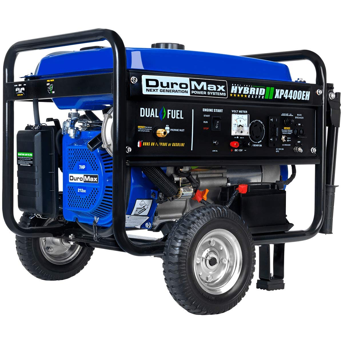 DuroMax XP4400EH Générateur portable bicarburant - 4400 watts alimenté au gaz ou au propane avec démarrage électrique 